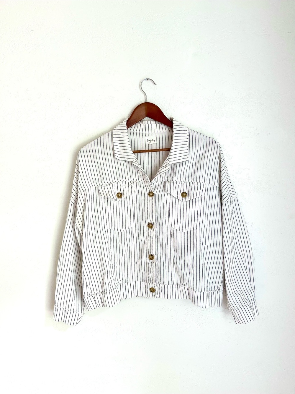 Emberley White Button Up Jacket with Black pinstripes